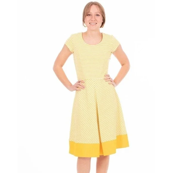 New DownEast "Determined Spirit" Dress Small Yellow or Navy Striped - Picture 3 of 3